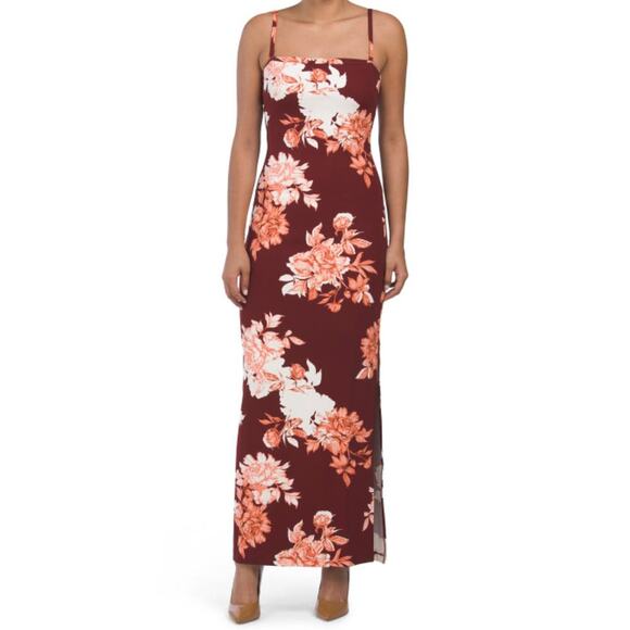 NWT RACHEL ROY Women's Floral Print Square Neck Side Slit Maxi Dress - Picture 1 of 5